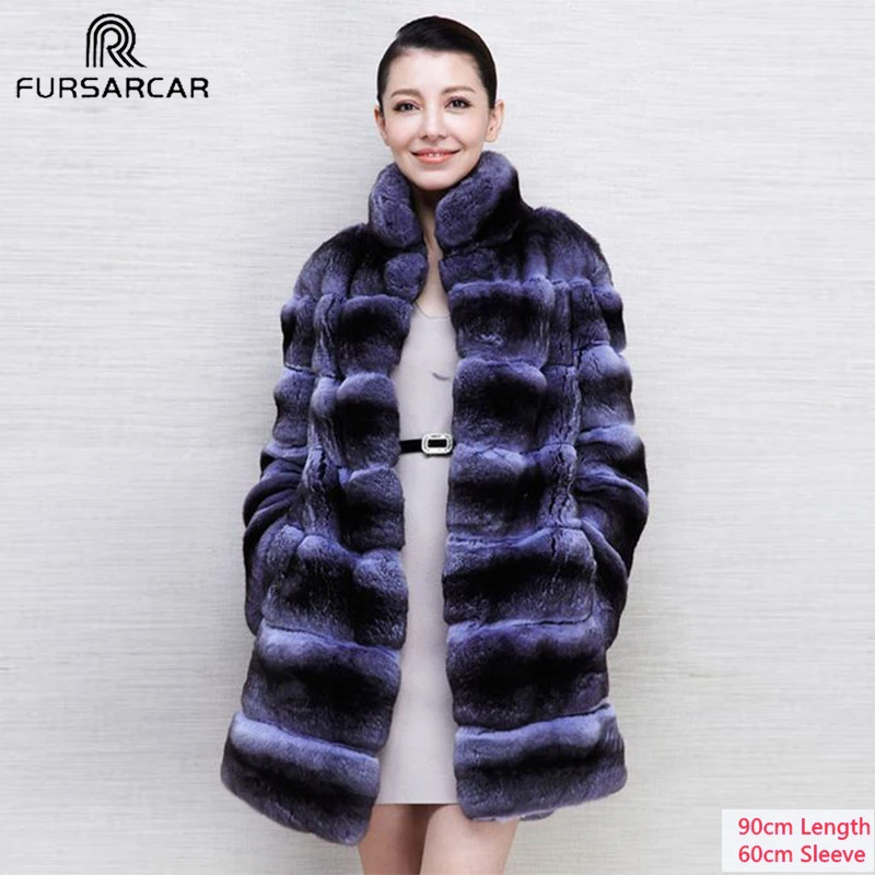 FURSARCAR Роскошные Настоящий мех кролика пальто зимняя куртка для женщин подлинное