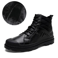 gnornil brand genuine leather men motorcyce boots with fur 2022 winter warm casual men shoes non slip rubber male martin boots