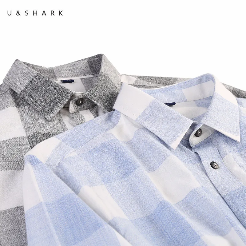 

U & SHARK клетчатые рубашки для мужчин клетчатые рубашки Повседневная одежда мужские рубашки с длинным рукавом Весна новая кнопка со стоячим в...