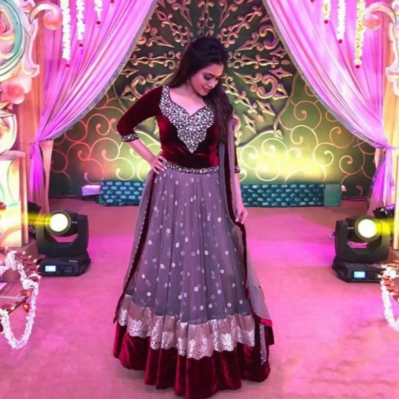 Indian Saree Prom Dresses Velour Custom Made Crystal Formal Party Gowns Burgundy Long Prom Dress Sleeve Elegant abiye 2021