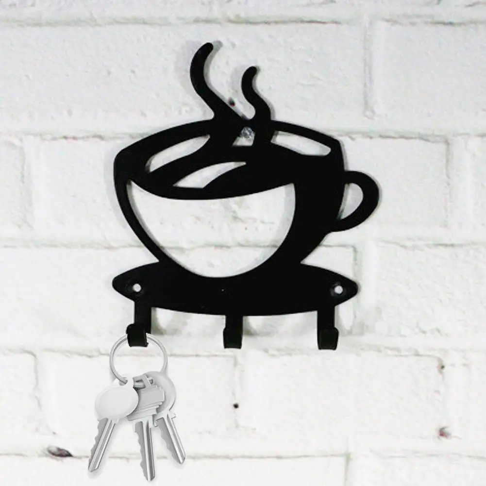 

Metal 3-Hook Key Holder Rack Coffee Cup Hanger Wall Mount Home Office Organizer