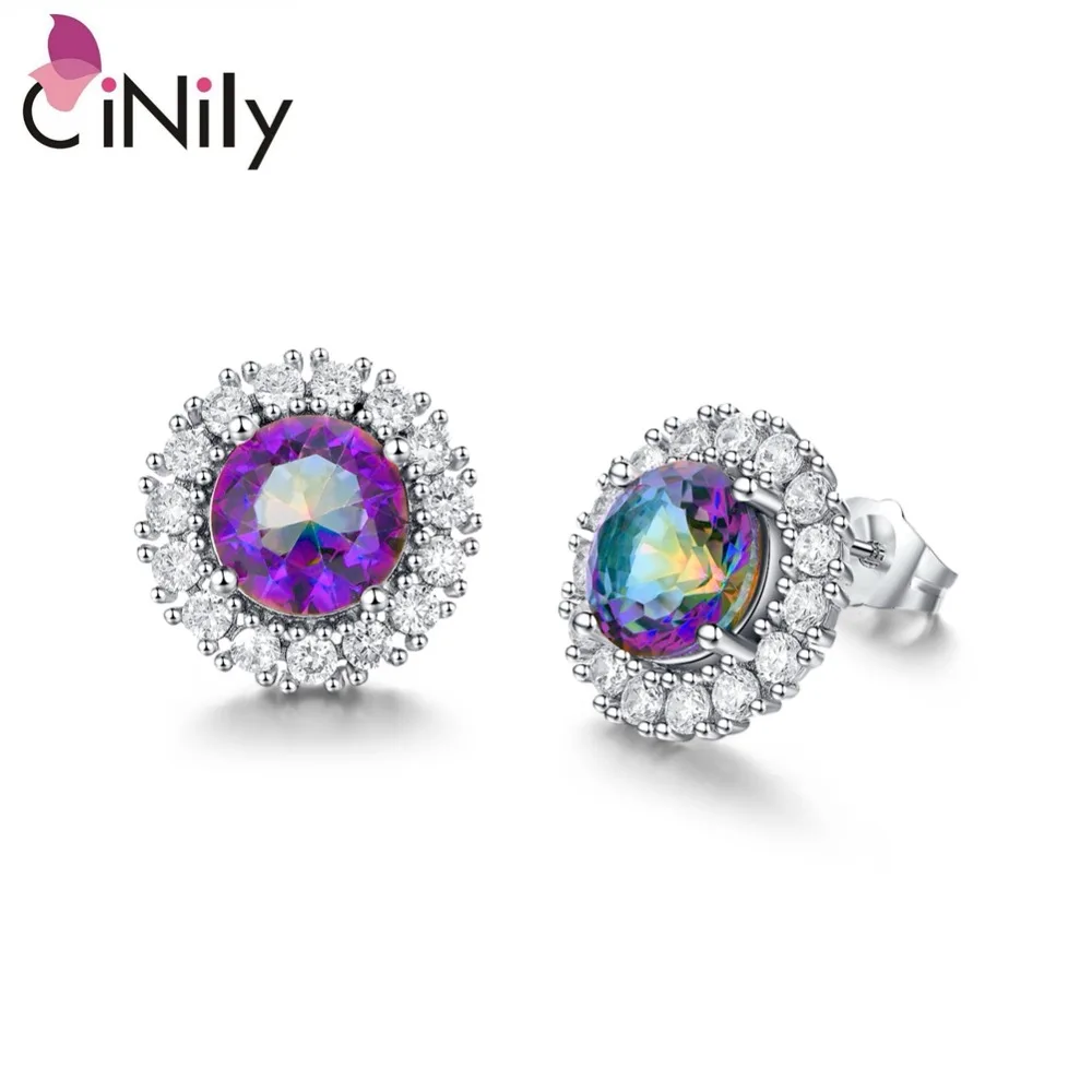 Женские серьги гвоздики CiNily сережки с серебряным покрытием мистический Цирконий