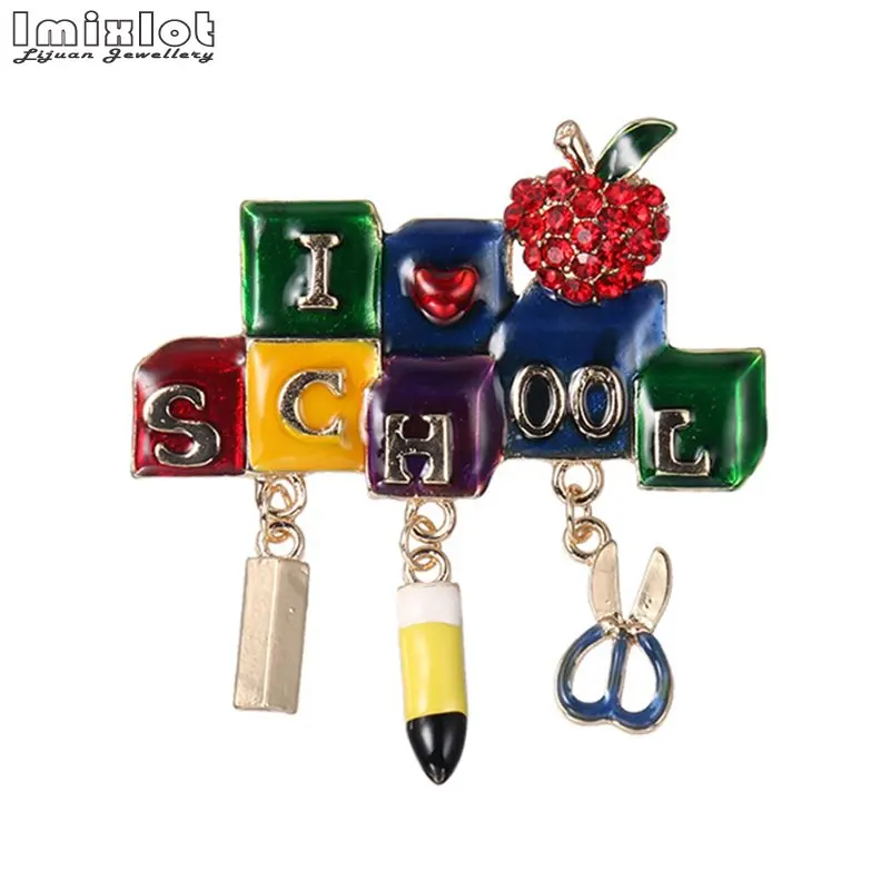 Милые эмалевые Броши с надписью I Love School школьные броши для девочек аксессуары