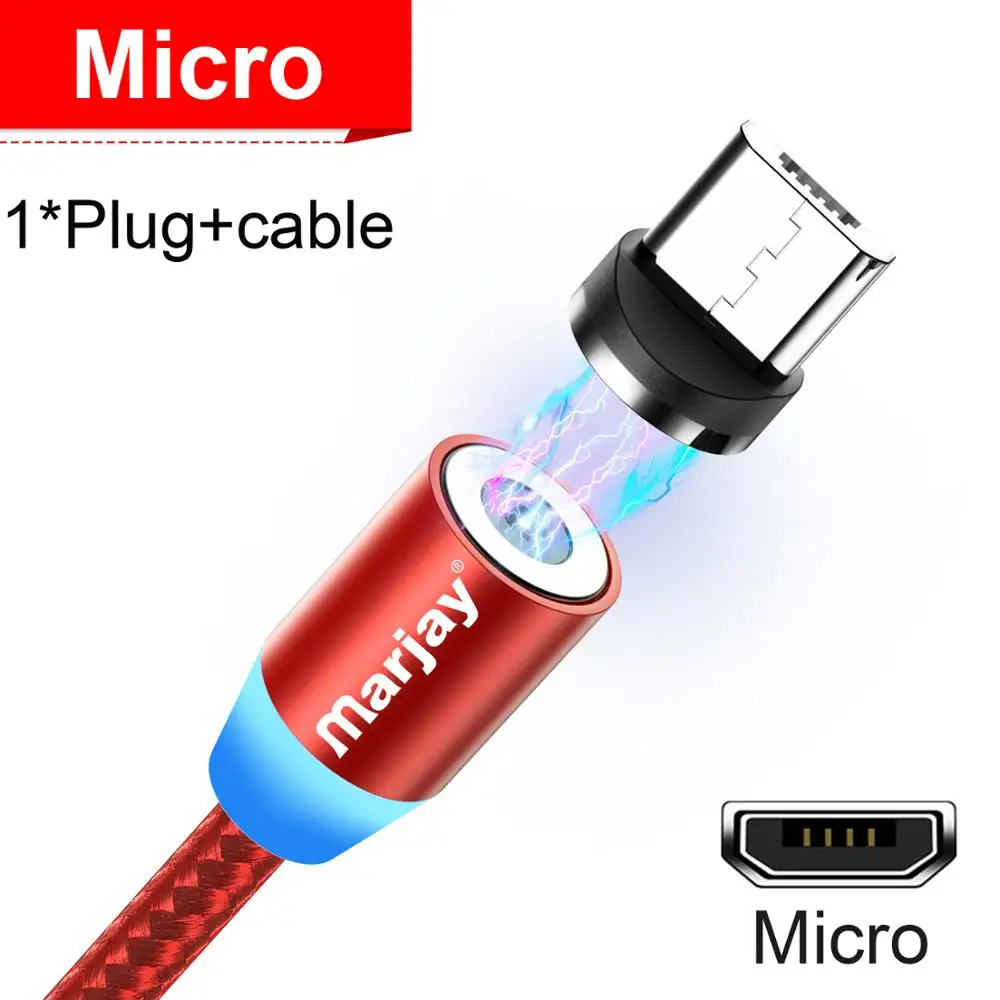 Red Micro Cable Marjay Магнитный кабель Micro usb type C кабель для iPhone samsung Android Быстрая зарядка магнит зарядное устройство мобильный телефон USB провод шнур - Цвет: Red Micro Cable