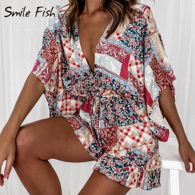 Комбинезон женский с цветочным принтом милая пляжная одежда в стиле бохо ромпер