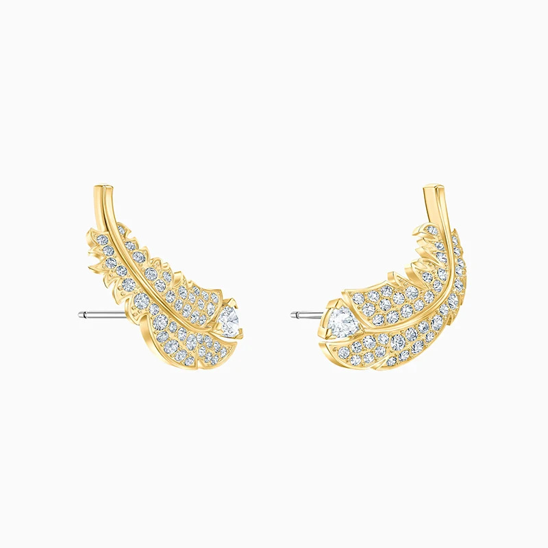 

Fashion Jewelry SWA New NICE Pierced Earrings Exquisite Feather Decoration Gold Earrings Ladies Luxury Romantic Jewelry Gift