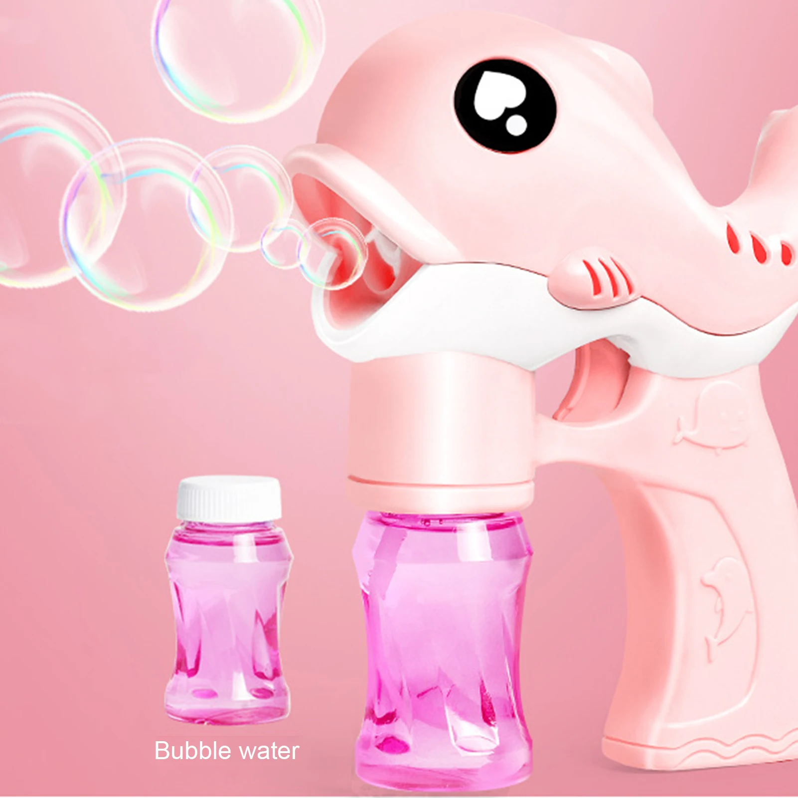 

Cute Cartoon Dolphin Shape Blowing Bubble Machine with Sound Light Kids Educational Toys for Children Gifts