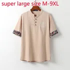 Новое поступление, хлопковая Льняная мужская тонкая летняя футболка с вышивкой и коротким рукавом, с большим принтом, размера плюс, M-4XL5XL6XL7XL8XL9XL