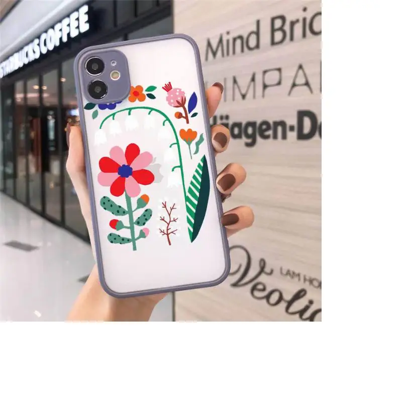 

Phone Case For iPhone 12 11 Mini Pro XR XS Max 7 8 Plus X Pretty flower Matte transparent Gray Cover