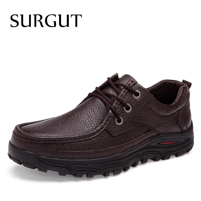 SURGUT Brand Big Sizes Genuine Leather Fashion Men Shoes Handmade Summer Autumn Winter High Quality Flats 38-48 | Обувь