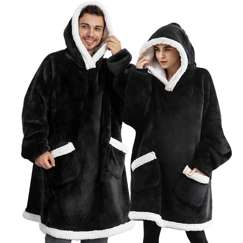 

Sherpa Fleece Blanket With Sleeves Winter Warm Wearable Sofa Blanket Hoodie Adults Kids Soft Plush Weighted TV Hooded Blanket
