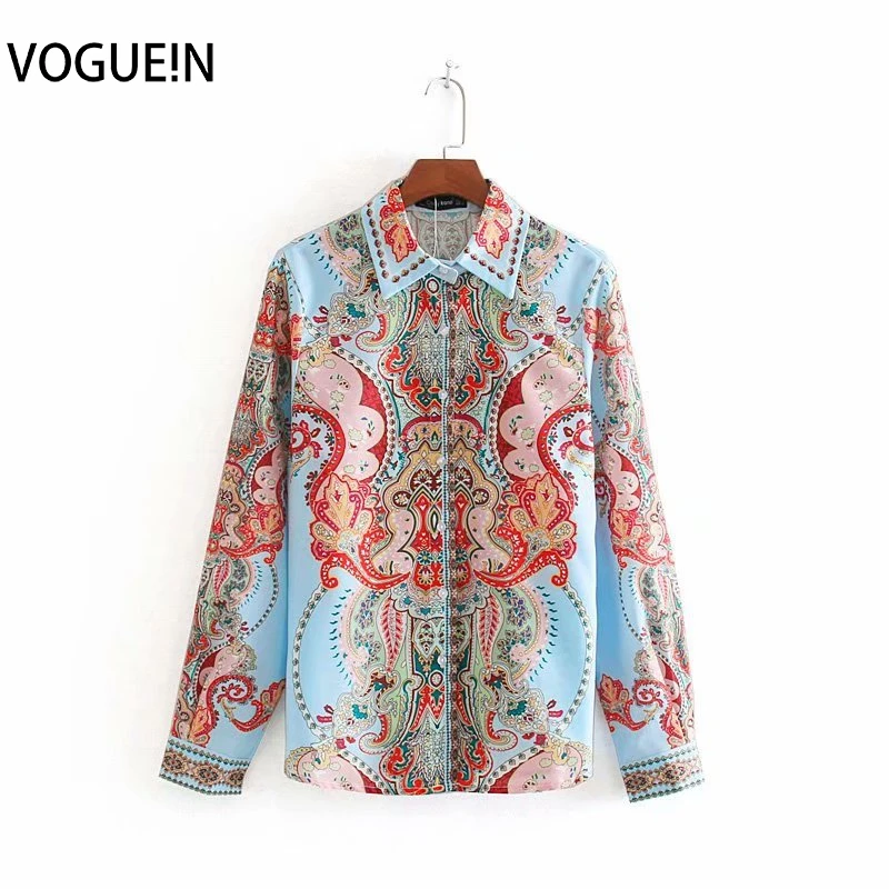 VOGUEIN новые женские винтажные этнические Пейсли цветочный принт с длинным рукавом