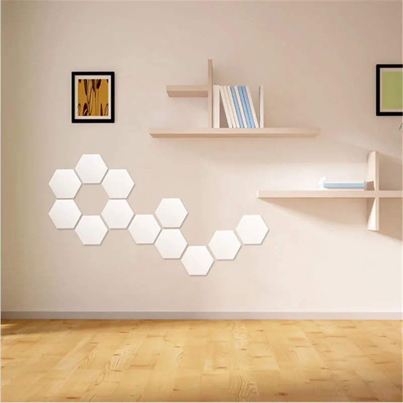 6 шт./упаковка 12 см Акриловые зеркальные стерео наклейки на стену шестигранные