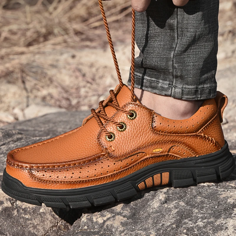 Jual Pria Kasual Sepatu Renda Sepatu Kulit Asli Pria Martins Sepatu Musim Semi Musim Gugur Tahan Air Pergelangan Kaki Pasang Kaos Kulit Sapi Oxford Pria