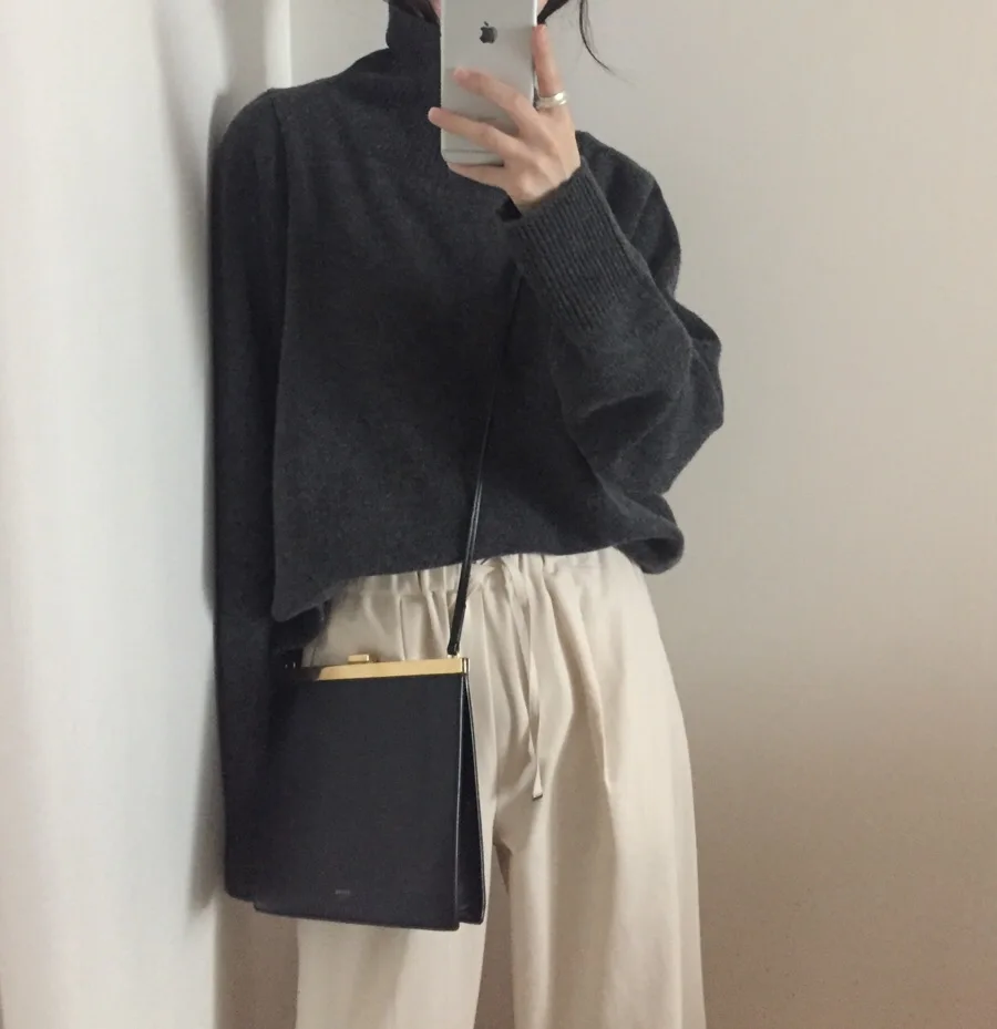 Женский свитер с высоким воротом вязаный пуловер размера плюс зима 6339 | Женская