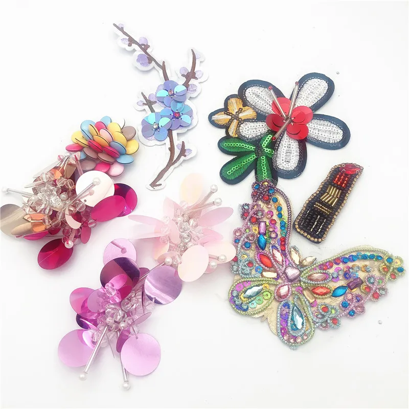 Вышивка ручной работы блестками бусинами цветами звездами сердцами аппликация