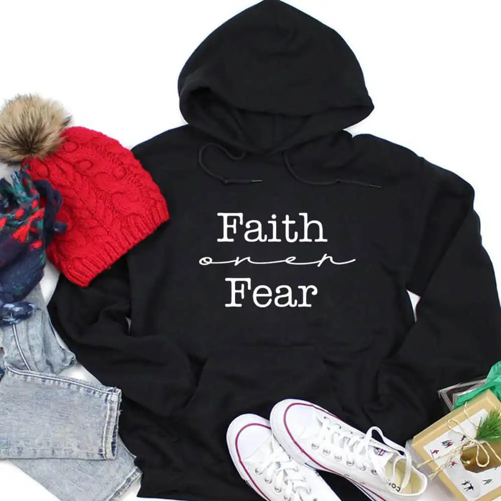 

Faith Over Fear Printed 100%Cotton Women Hoodies Faith Clothes Christian Spring Autumn Casual Pullovers Long Sleeve Hooded Top