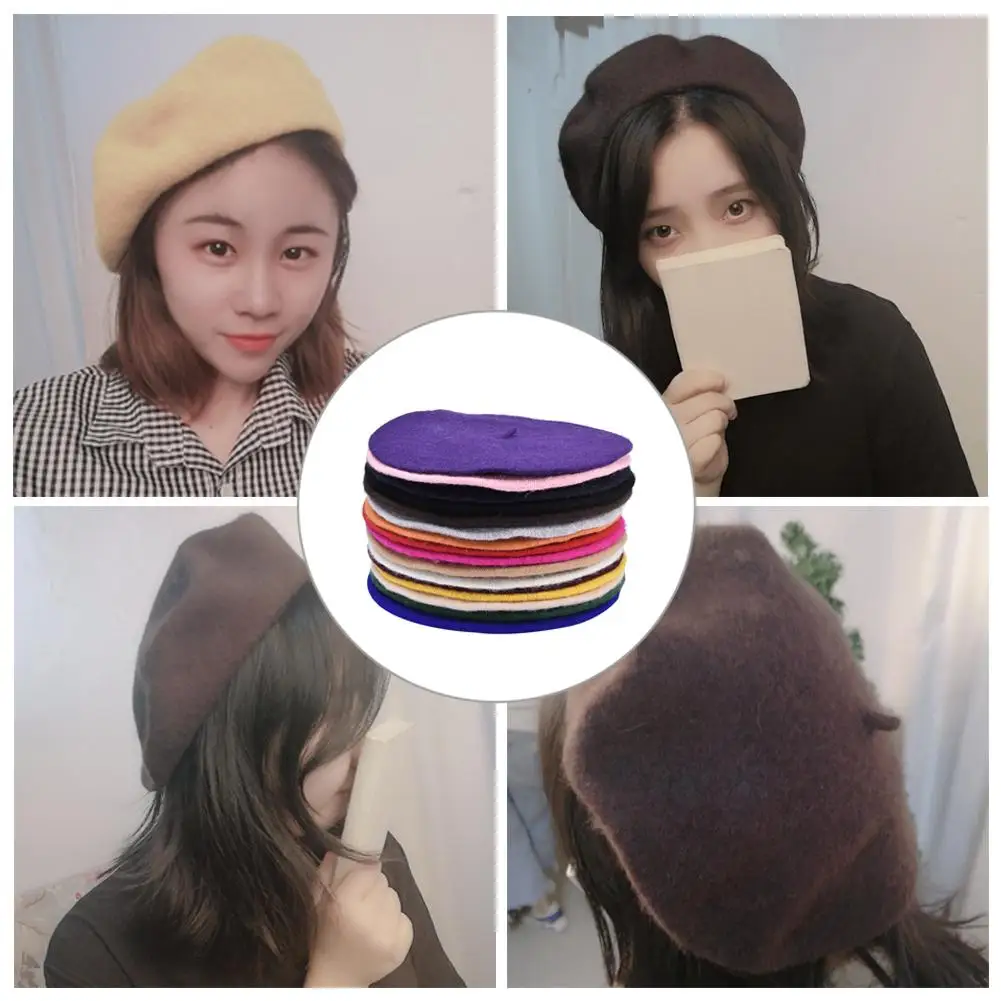 Женский берет простая шапка шапочка для девочки шерсть теплая зимняя женщин Femme