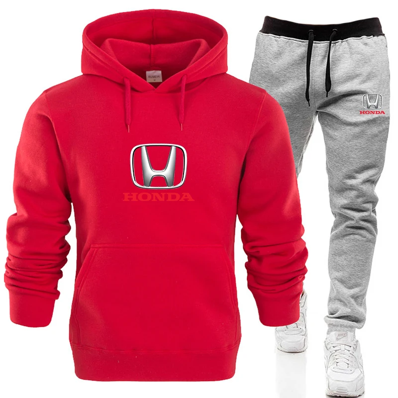 

2021 Spring and autumn brand HONDA car logo men's tide brand printing design Harajuku hoodie couple two-piece tops sports suit