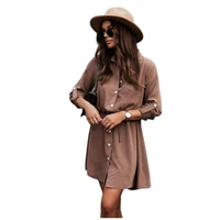 2021 new women dress autumn long sleeves dress button office style clothes casual turndown collar dress drop shipping
