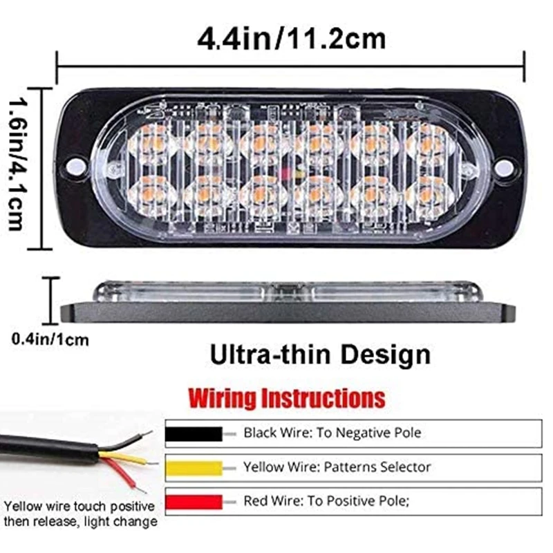 

10Pcs Side Warning Lights 12-LED Emergency Strobe Lamps Flashing Lights for Truck and Car 12-24V Universal,Amber