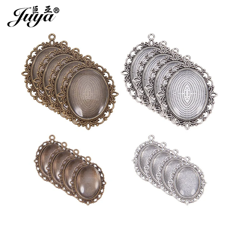 

5pcs 40X30mm Oval Pendant Set Cabochon Cameo Base Tray Bezel Blank Bright Glass DIY Jewelry Making Findings Handmade Crafting