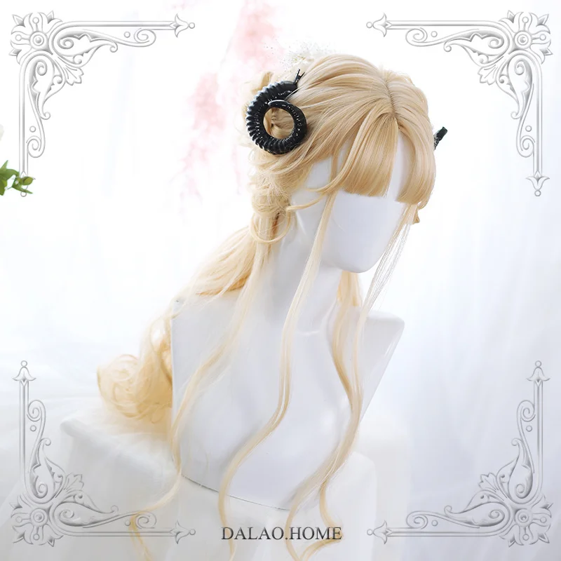 

High Quality Harajuku Soft Girl Lolita Lemon Gold Personality Bangs Long Hair Curly Wig Masquerade Party