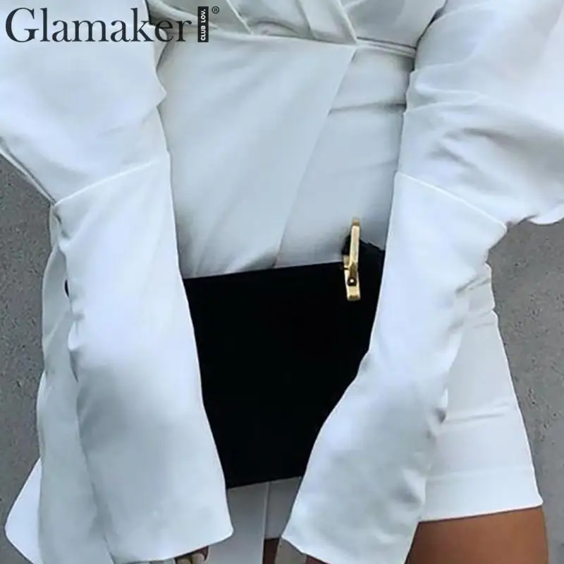 Женское винтажное мини платье Glamaker белое элегантное с v образным вырезом