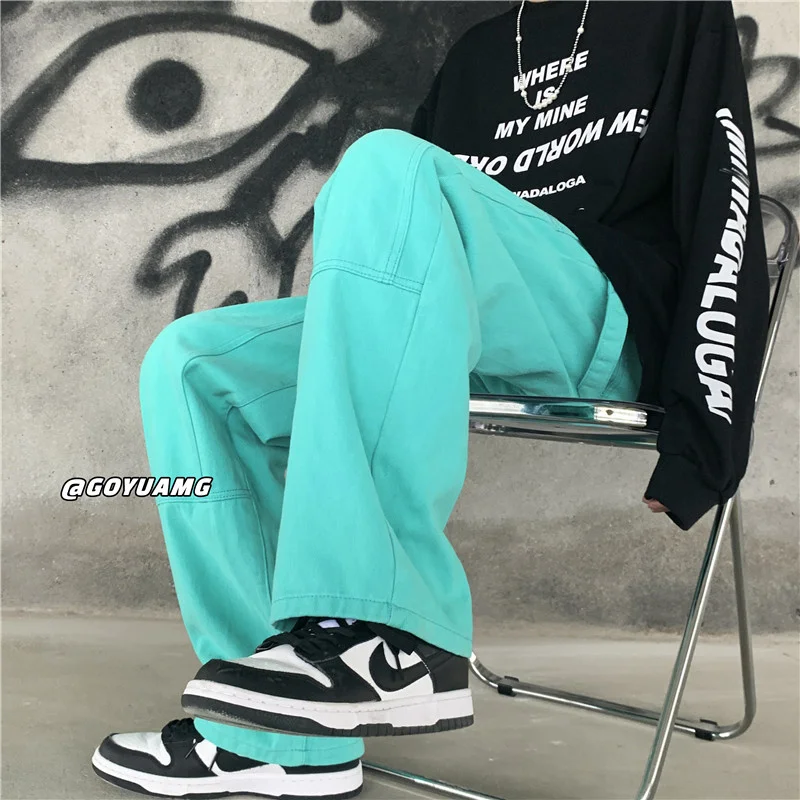 Multicolor Baggy Jeans Men Fashion Casual Wide-leg Jeans Mens Japanese Streetwear Loose Hip-hop Straight Denim Trousers Men