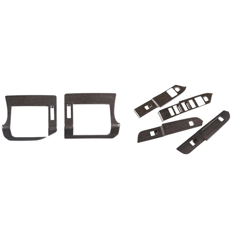 

2 Set Car Accessories: 1 Pair AC Vent Frame Cover Stickers & 1 Set Window Lift Switch Buttons Frame Cover Trim Stickers