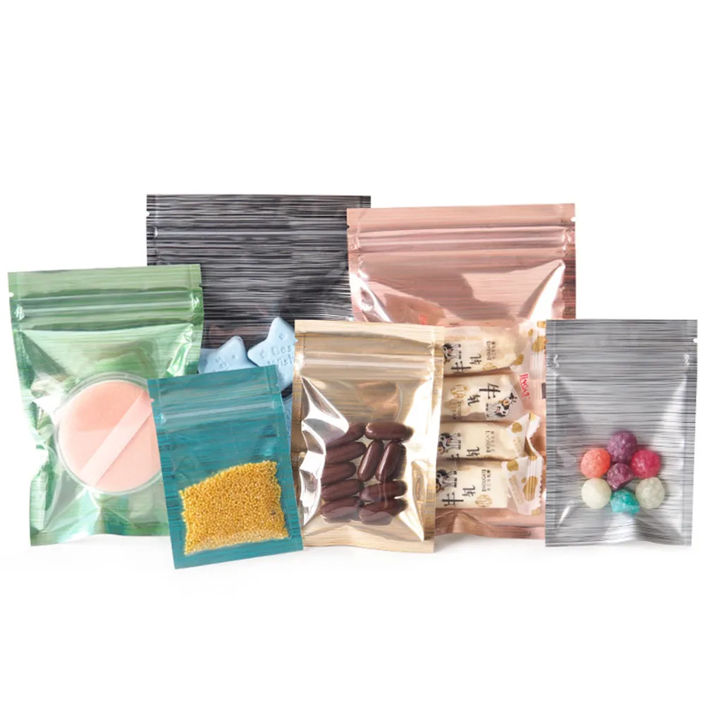 

100Pcs Clear Mylar Foil Zip Lock Self Seal Brushed Bag Tear Notch Grip Zipper Resealable Reusable Food Storage Packaging Pouches