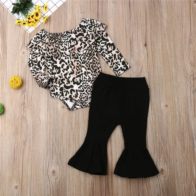

Newborn Toddler Kids Baby Girl Long Sleeve Leopard Tops Romper Ruffle Bodysuit Pants Leggings Outfits Clothes Set