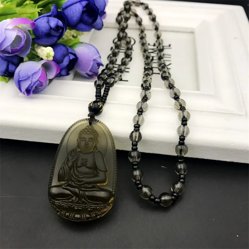Черное обсидиановое резное амулет Будды на удачу подвеска с кулоном ожерелье для