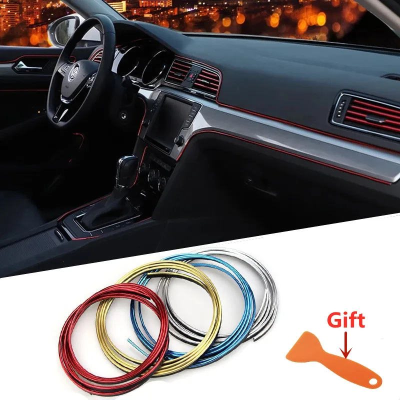 

Car Interior Mouldings Trim Strips Car Styling Universal DIY Flexible Decoration Strips Dashboard Edge Sticker Auto Accessories