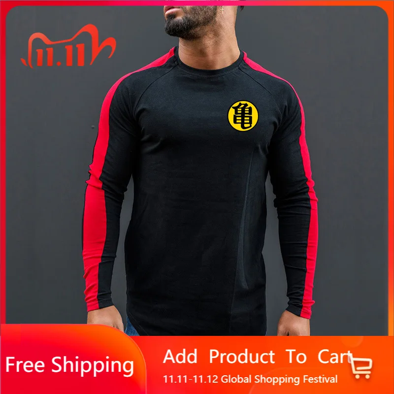 

Футболка мужская Спортивная с длинным рукавом, хлопок, дышащая, Повседневная однотонная, для спортивного зала, бодибилдинга, фитнеса