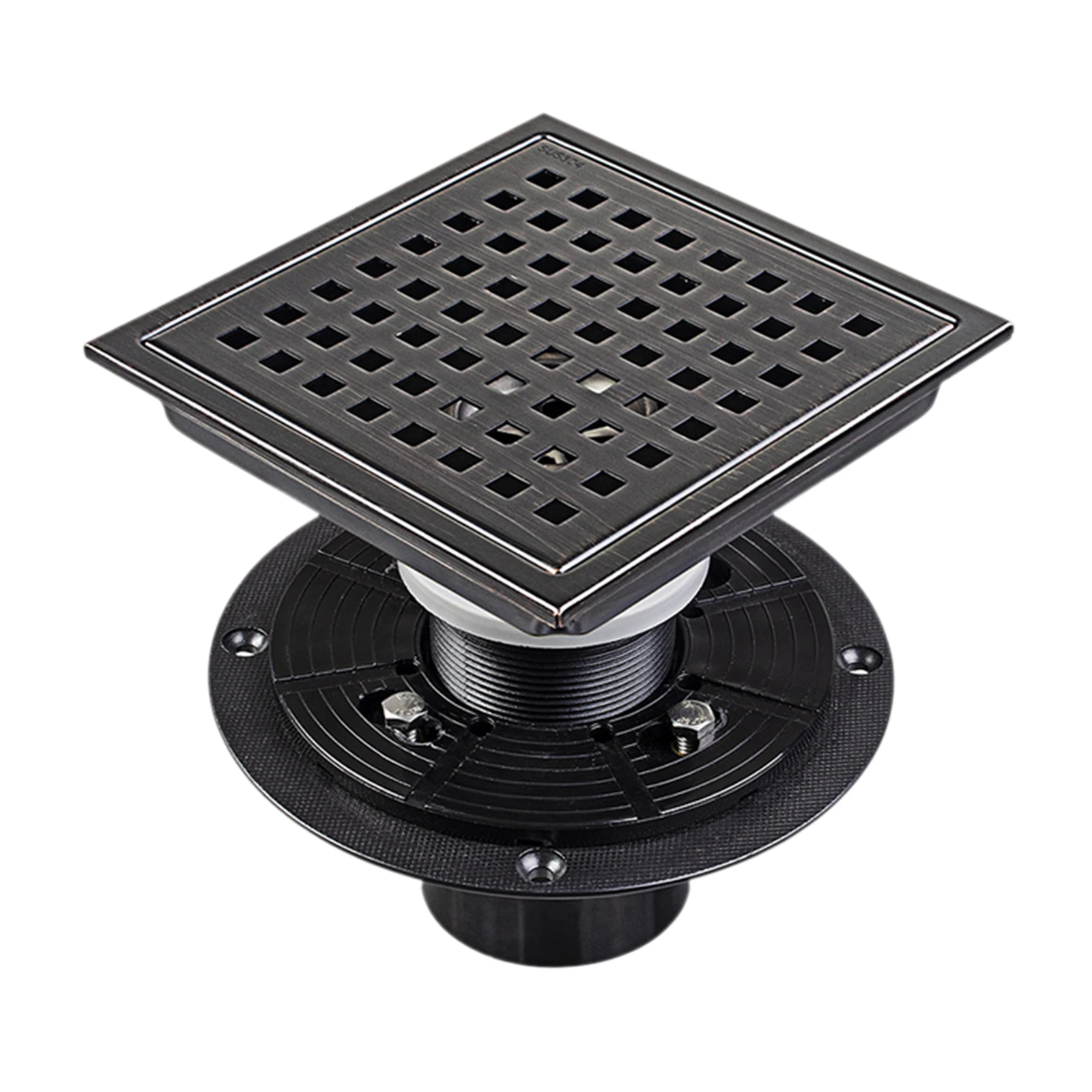 

Square Shower Floor Drain Strainers Floor Waste Grates Shower Drain Removable Cover Balcony Hair Catcher Matte Black