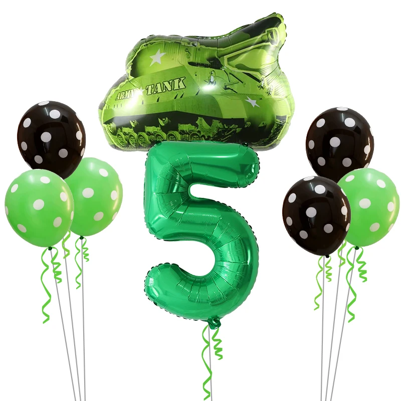 Green 5 8 шт. Мультяшные автомобильные шары, грузовик, поезд, фольгированный шар, 30 дюймов, номер, Полицейская машина, Globos, детские подарки, украшения для дня рождения, для детей - Цвет: Green 5