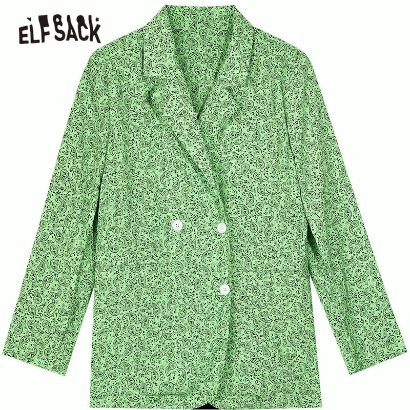 Женский двубортный Блейзер ELFSACK леопардовые зеленые с пейсли большие размеры для