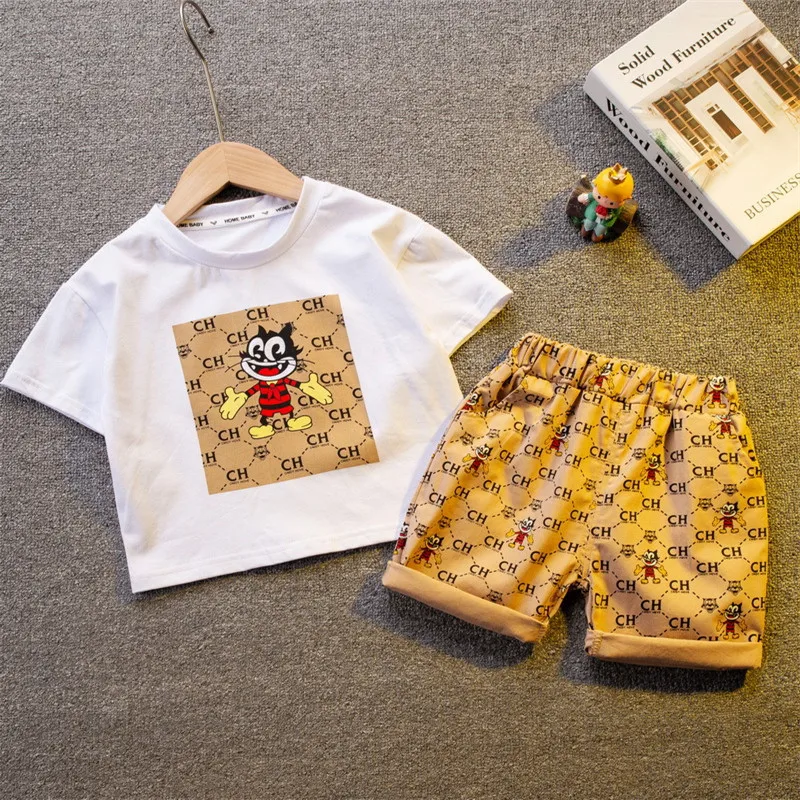

Baby Clothes Outfit Kids Boy Summer Cartoon Print Short Sleeve T Shirt Short 2 PCS Set Girl Clothing Costume