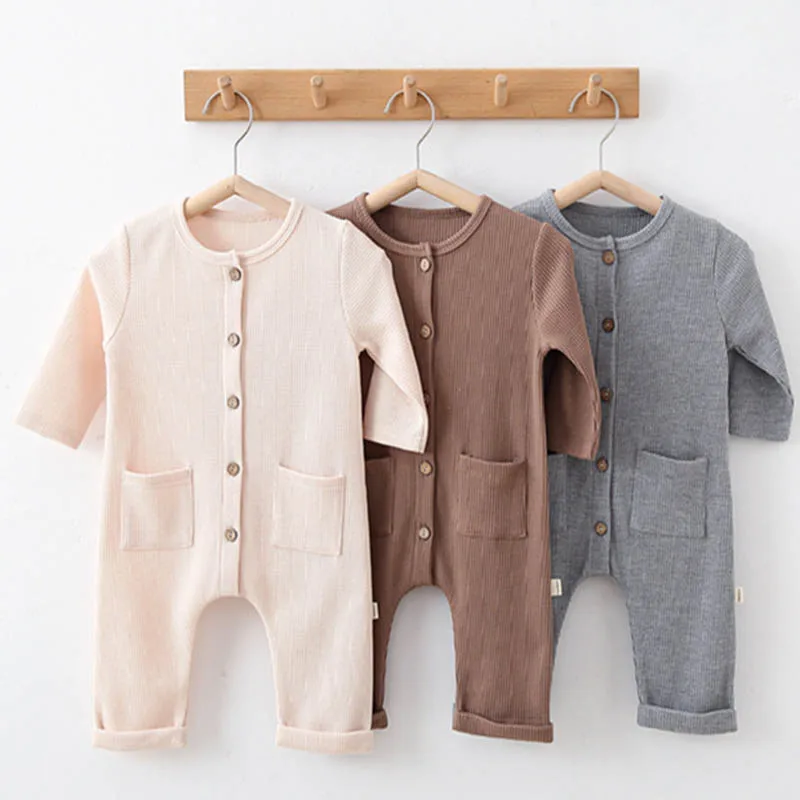 

Korean Style Spring Autumn Infant Baby Boys Girls Jumpsuit Cotton Solid Color Long Sleeve One piece Outfit Toddler Baby Romper