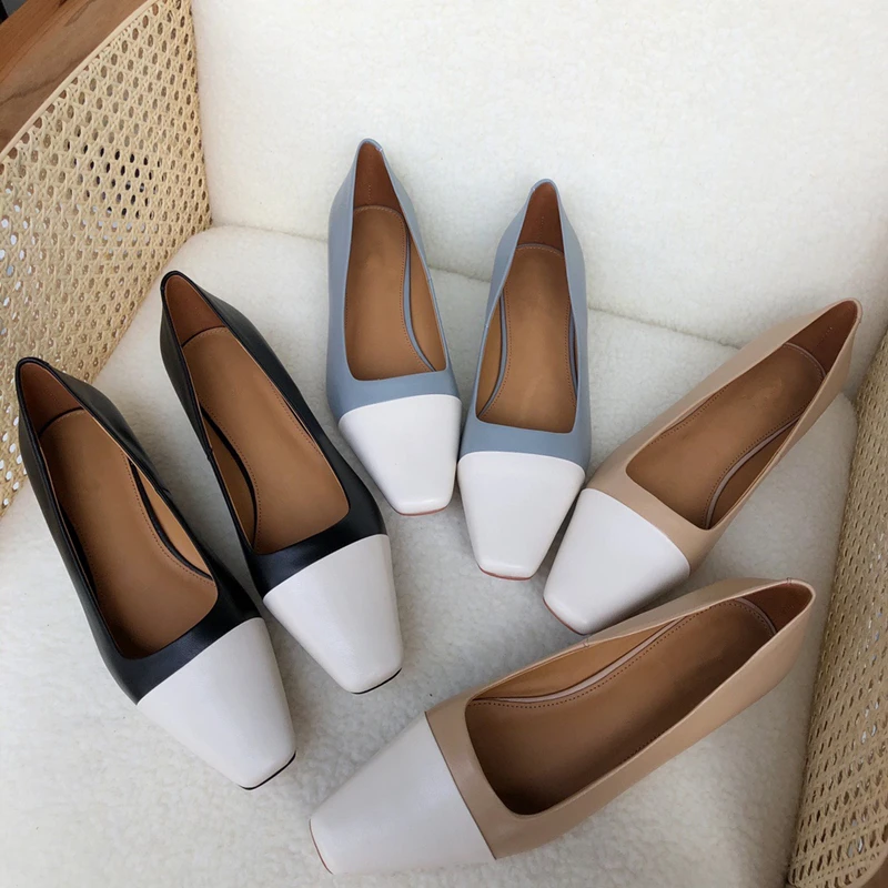 

Elmsk Slip-On Loafers Women England Style Office Lady Simple Fashion Color Matching Square Toe Heel Shoes Woman Heel Shoes