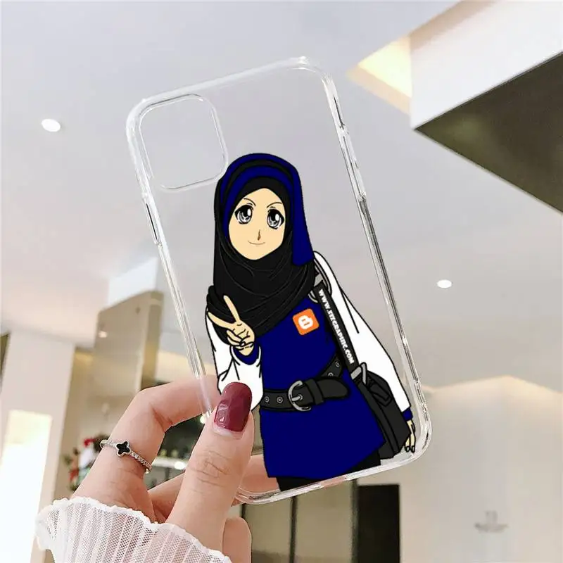 

Muslim girl cute cartoon Phone Case Transparent soft For iphone 5 5s 5c se 6 6s 7 8 11 12 plus mini x xs xr pro max