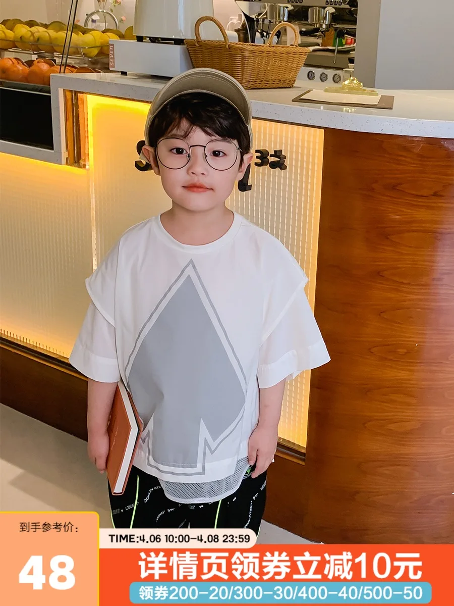 

BB Children's Clothing Boy's Short-Sleeved T-shirt Summer 2021 New Medium and Big Korean Style Trendy Half Sleeve Top Fashion