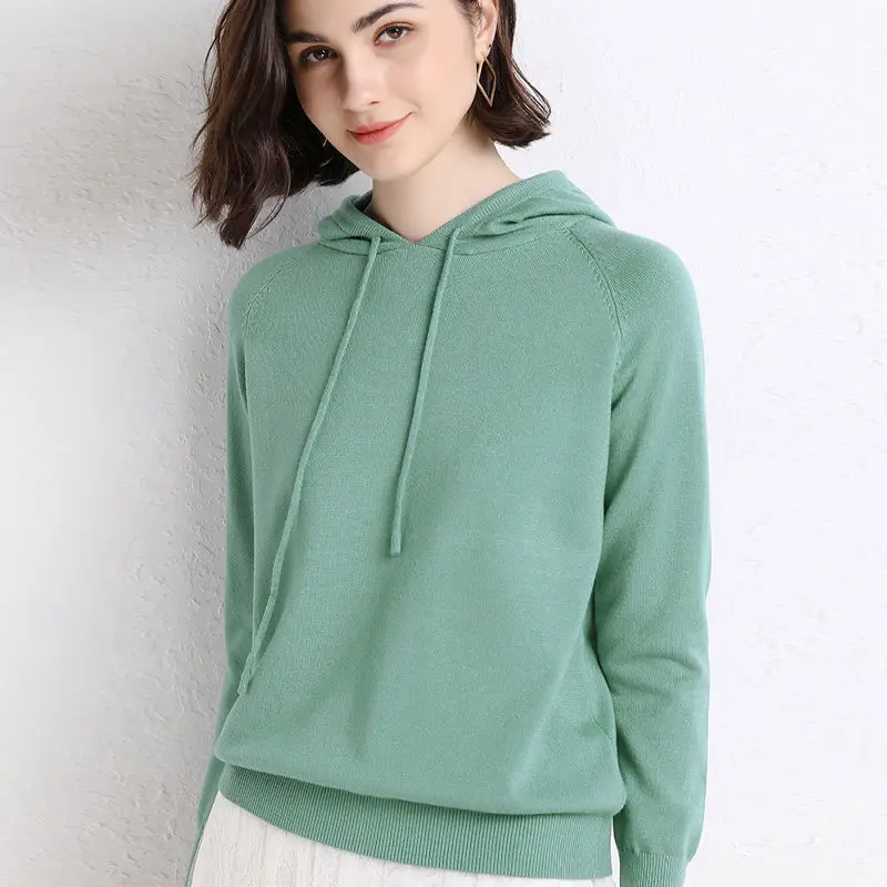 

Women's Wool Sweater Hooded Sweater Autumn and Winter Fashion 2021 Ladies Pullover Warm Pocket Hooded Jacket Pullover Solid