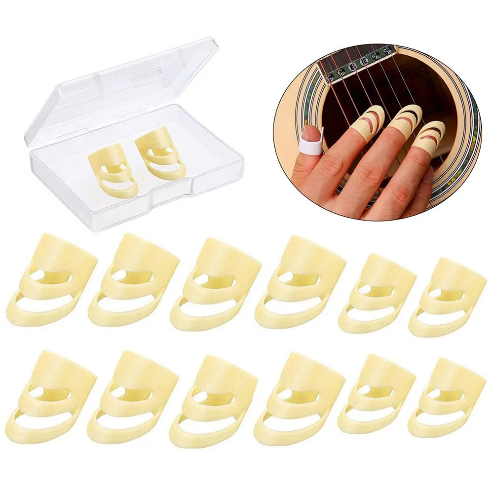 

12 Pcs High Quality Thumb Guitar Picks With Storage Box 14/16mm Beige Guitar Ukulele Bass Finger Pick String Instrument Parts