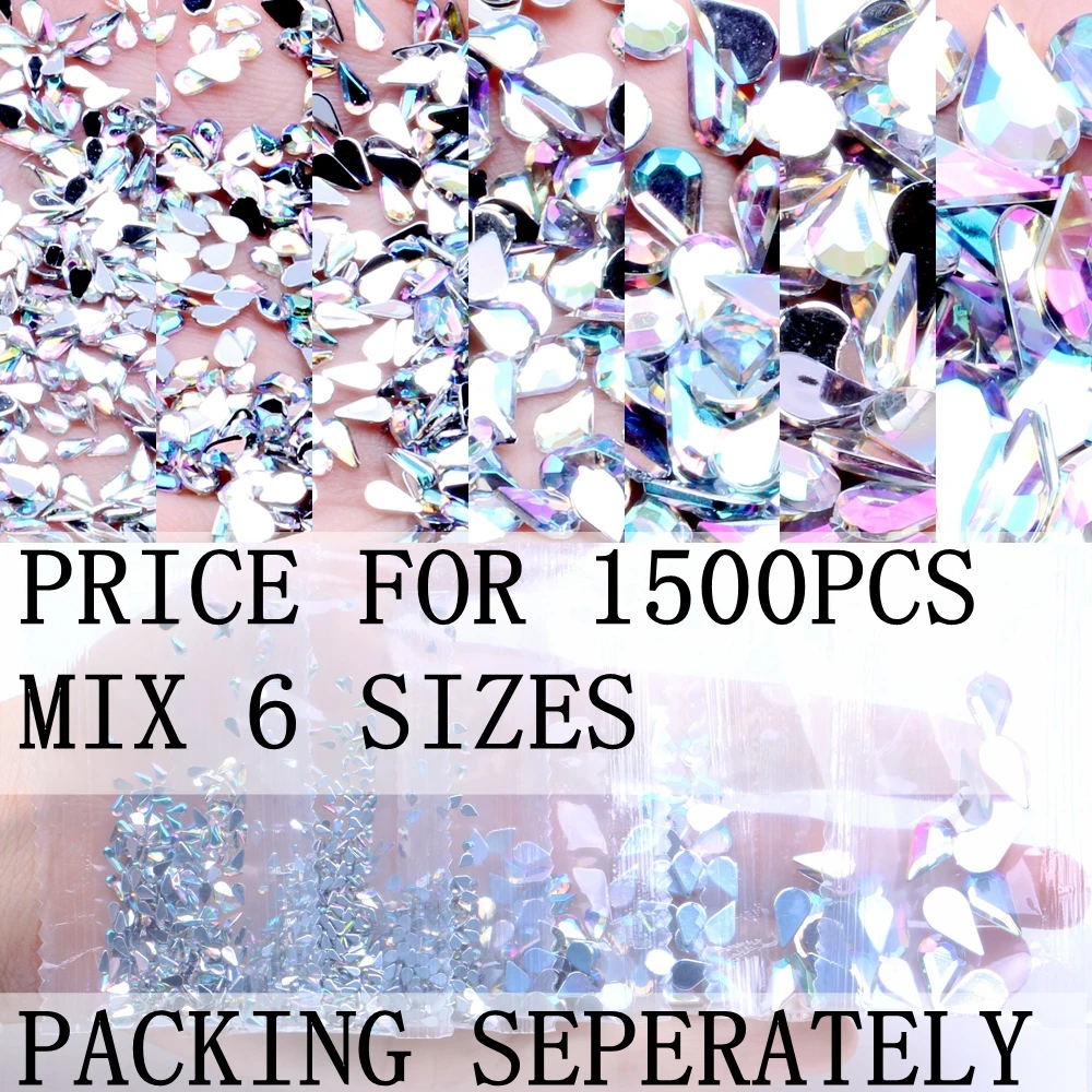 Акриловые стразы с плоской задней частью 6 размеров Стразы для ногтей 3D украшение