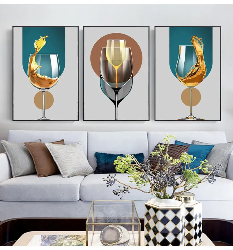 Скандинавская версия винный бокал картина красного вина 3 шт. Картина на холсте