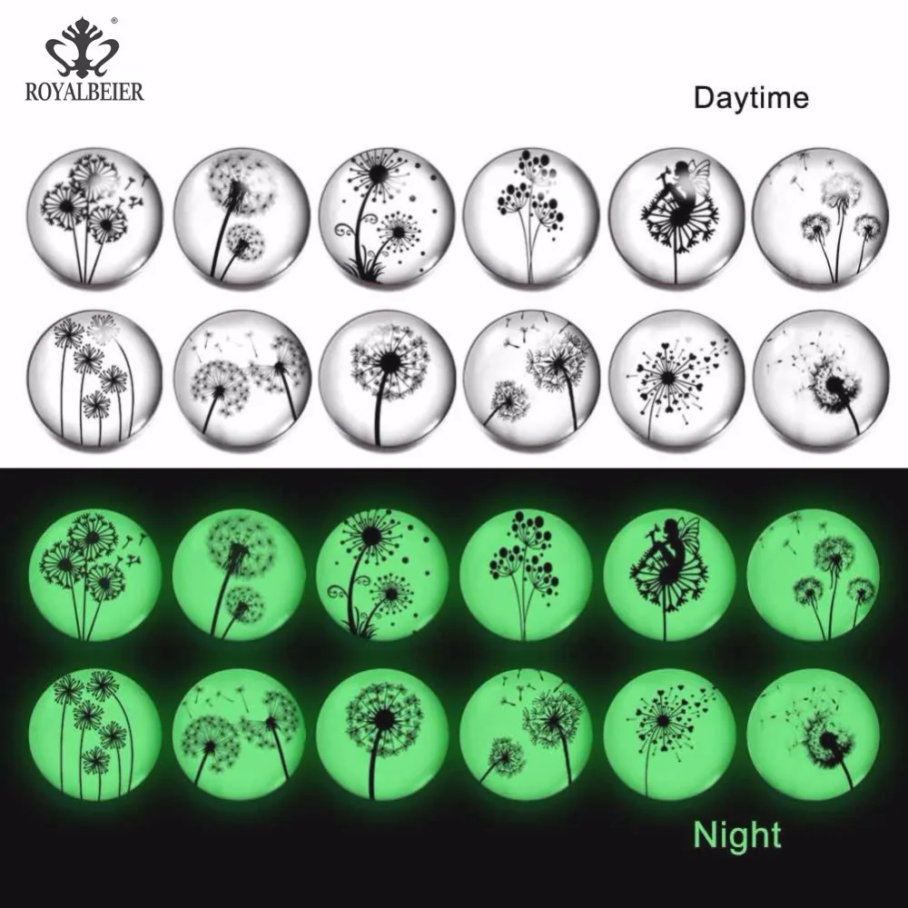 Стеклянные застежки RoyalBeier 12 шт./лот 18 мм, светящиеся стеклянные застежки-пуговицы с принтом, подходят для бусин 18 мм, браслеты, обручи, ожерелья, Новинка