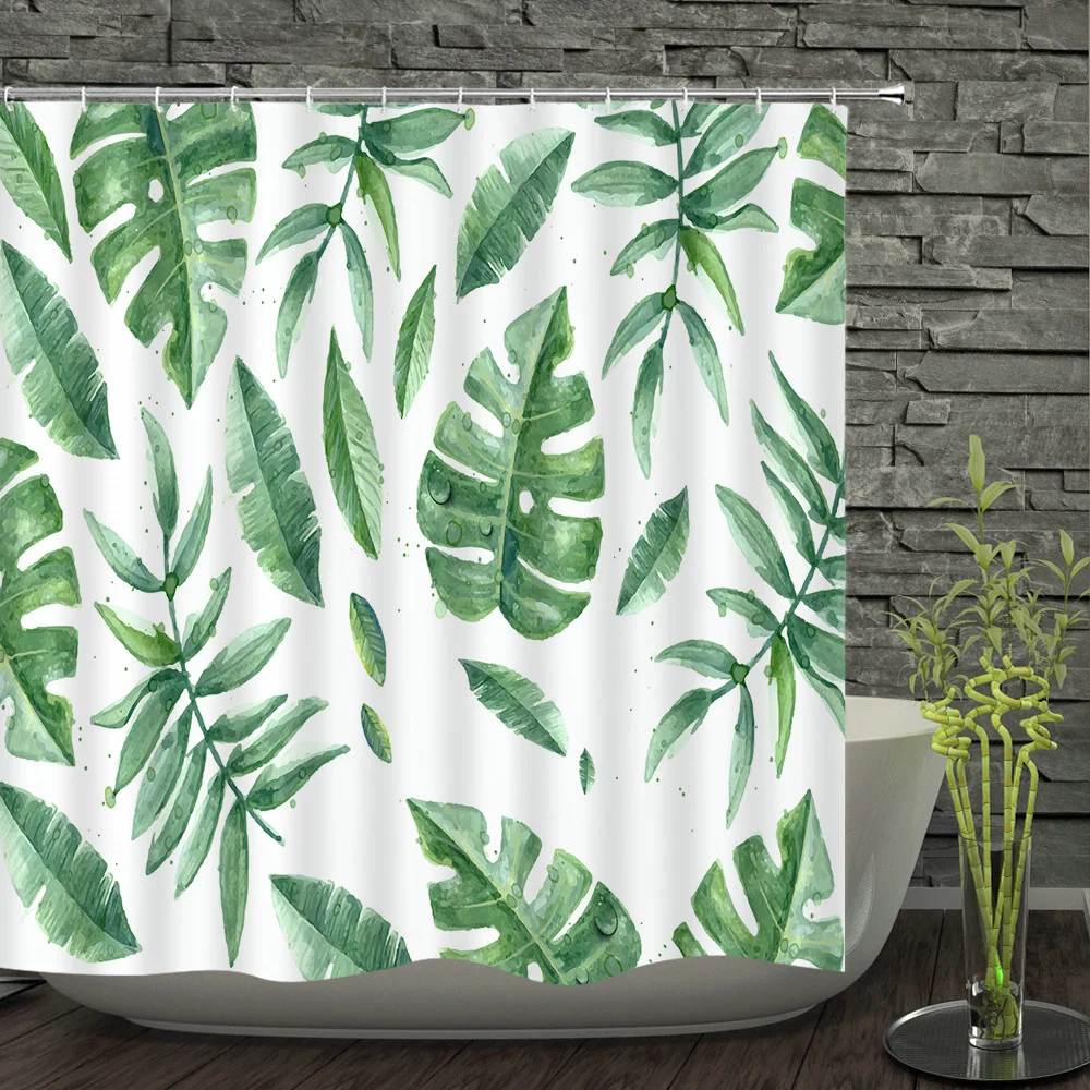 

Bath Curtain 3d print Green leaf Plant Trees Shower Curtains 180*180cm Waterproof Bathroom Home Washable Fabric Bath Screen