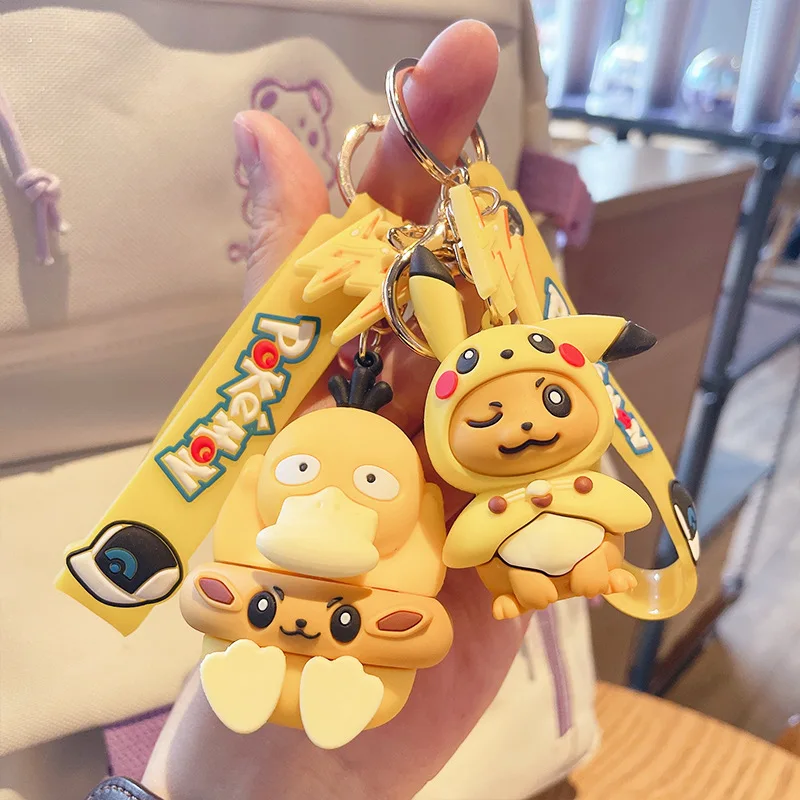 

Bandai Pokemon Keychains Pikachu Creative Anime Cartoon Key Chain Ornaments Dolls Eevee Psyduck for Kids Toys Bag Pendant Gifts